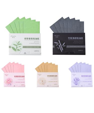 500 Pcs Oil Blotting Sheets Blotting Paper for Oily Skin Oil Absorbing Sheets Oil Control Film Oil Absorbing Tissues for Absorbency Removal of Facial Oil Sebum Grease (5 Colors)
