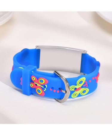 Customized Kids Safety ID Wristband | Personalized Medical Alert Bracelet for Boys & Girls | Outdoor Anti-Lost Bracelet with Cartoon Pattern | Blue Silver Butterfly Design - Buy Online on GoSupps.com