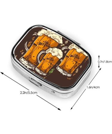 Beer Printing 2 Compartment Small Pill Case - Cute Travel Pill Box Organizer for Pocket & Purse Gifts - Buy Online on GoSupps.com