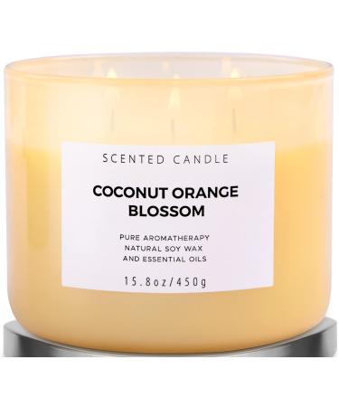 Coconut Orange Blossom Candle | 3 Wick Scented Soy Candle with Coconut, Orange Blossom, Apple, Rose, Cedarwood & Patchouli | 15.8 oz Highly Scented Relaxing Aromatherapy Candles for Home Clean Burning