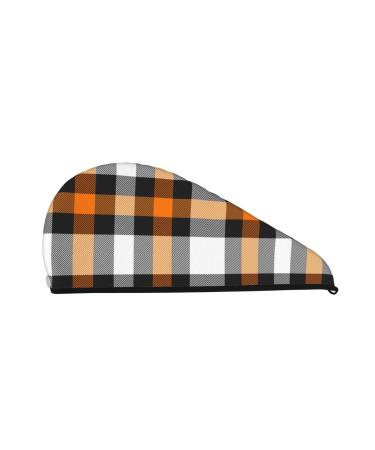 Orange Plaid Microfiber Hair Towel Soft Super Absorbent Hair Towel Wrap for Women Coral Velvet Quick Dry Hair Cap for Long Curly and Thick Hair