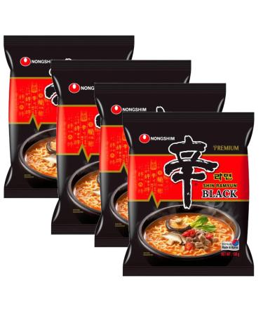 Nong Shim SHIN BLACK Ramyun Korean Premium Spicy Ramen Noodles 130g (Pack of 4) HALAL