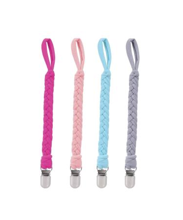 Voarge 4 pieces of pacifier pacifier strap baby pacifier chains clips cotton pacifier with stainless steel clamps for unisex-baby (color mixing)