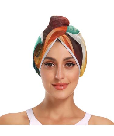 Abstract Pattern Hair Towel 2 Pack Super Absorbent Hair Drying Towel Quick Dry Hair Turbans Head Towel with Button Twisty Wrap for Women Girls