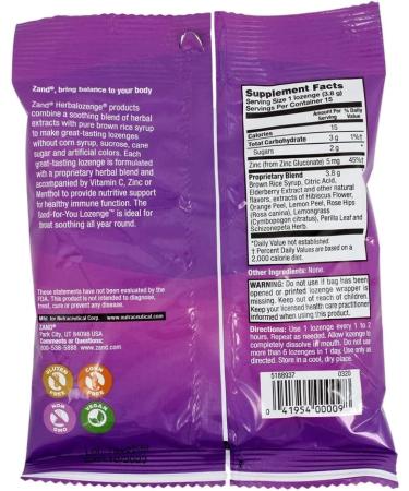 Zand Elderberry Zinc Herbalozenge - Sweet Elderberry Flavor (15 Lozenges) | Immune Support - Buy Online on GoSupps.com