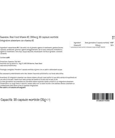 Swanson Real Food K2 200mcg Softgels - Lab-Tested, Soy Free, Gluten Free - Buy Online on GoSupps.com