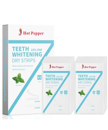 Hot Pepper Teeth Whitening Strips 42 (21 Pairs) Professional Tooth Whitening Strip for Sensitive Teeth Whiteners Peroxide Free Gentle and Safe Whitening Kit with 18% Pap Mint Flavored