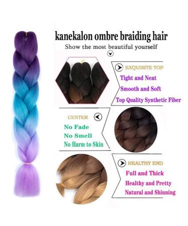 Xiaofeng Ombre Jumbo Braiding Hair Extensions 24 Inch 3 Packs - High Temperature Synthetic Hair for Twist Crochet Braids in Purple-Lake Blue-Light Purple - 100g/Pack - Buy Online on GoSupps.com