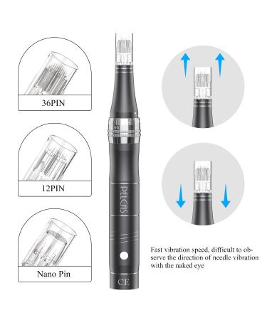 Pelcas Rechargeable Car Derma Micro Needles Roller - Electric Anti-Aging Skin Therapy Pen with 3 Speed Levels 12 Needle Heads for Stretch Marks Acne Scars & Fine Lines - Buy Online on GoSupps.com