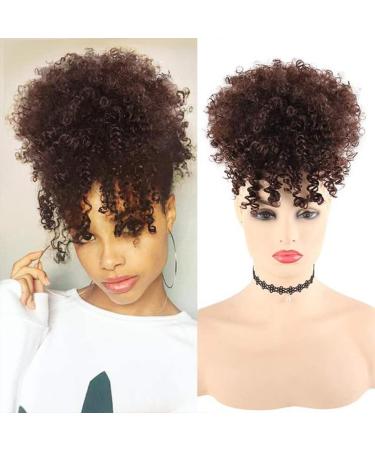 Doren Afro Drawstring Ponytail with Bangs Kinky Curly for Women Synthetic Hair Extensions Clip On Hairpieces 12inch #4 12 Inch #4