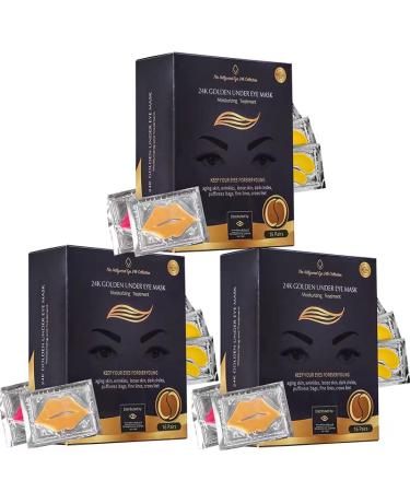 Bisou Bisou Bisou 48 Pairs 24K Gold Under Eye Patches with 6 pieces of Lip Mask | Under Eye Mask Dark Circles and Puffiness | Wrinkles Patches with Hydrogel and Collagen