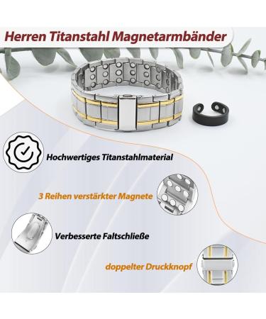 Vicmag Men's Magnetic Therapy Bracelet - Titan Steel for Arthritis Pain Relief | Adjustable Folding Lock | Silver & Gold Options - Buy Online on GoSupps.com
