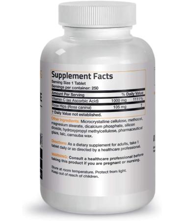 Bronson Vitamin C 1000mg with Rose Hips | Sustained Release 250 Tablets - Buy Online on GoSupps.com