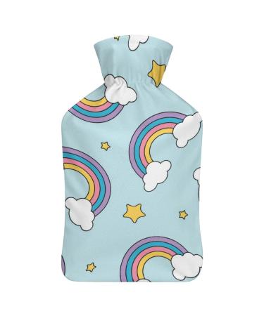 Stars Rainbow Hot Water Bottle With Cover Plush Bed Bottle Hand Warmer For Adults And Children 26.5X15.3cm