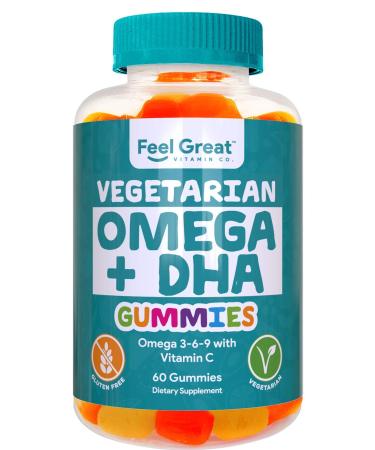 DHA & Omega Gummies for Adults & Kids by Feel Great Vitamin Co. | Vegetarian | Vitamin C, Chia, and Omega 3 6 9, Supports Brain, Immune, Prenatal Functions, (60 Count)