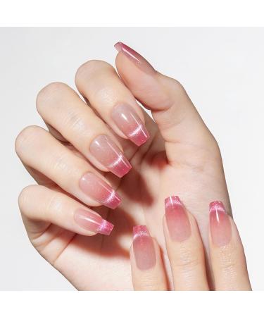 Beetles Cat Eye Press On Nails 30 Pcs in 10 Sizes Short Coffin French Cat Eye Fake Nails Reusable Nail Kit for All Season False Nails Art Design Valentine's Gift for Women and Girls French Cat Eye 0.03 Fl Oz (Pack of 30)