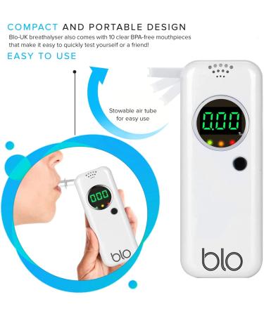 BLO Alcohol Breathalyzer with Digital LCD Screen | Portable Breath Tester for Fast & Accurate BAC Results | Includes 10 Disposable Mouthpieces and Carry Bag - Buy Online on GoSupps.com