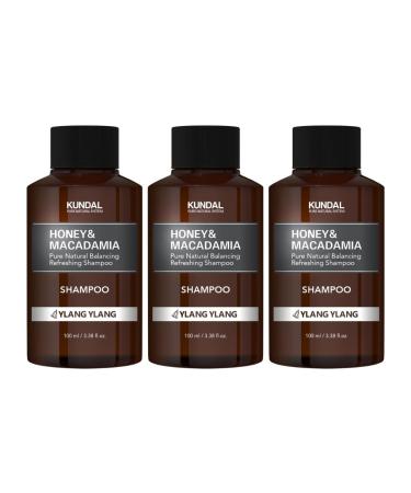 Kundal Ylang Ylang Honey & Macadamia Shampoo Sulfate Free for Damaged Hair with Argan Oil Travel Size 100ml (3EA/SET)