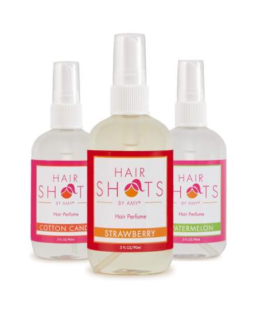 Hair Shots Heat Activated Hair Fragrance Utter Sweetness Bundle 3 Items: Cotton Candy, Strawberry, Watermelon