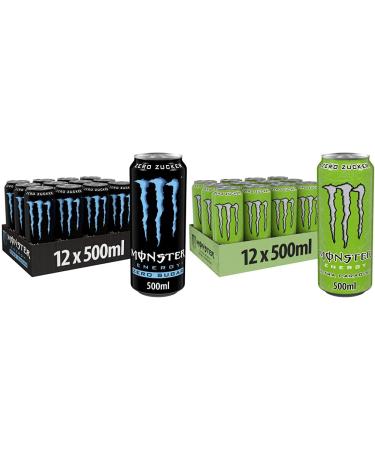 Monster Energy Zero Sugar 12x500 ml one-way can with a classic energy taste and zero sugar & ultra paradise 12x500 ml disposable can zero sugar and zero calories bundle with ultra paradise