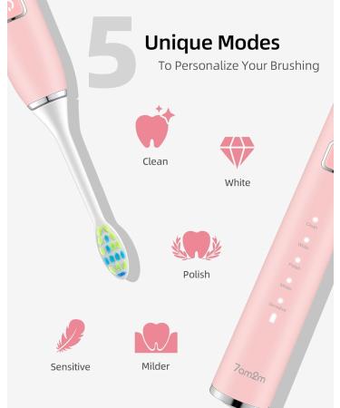 7am2m Sonic Electric Toothbrush with 6 Brush Heads for Adults and Kids Wireless Fast Charge One Charge for 60 Days 5 Modes with 2 Minutes Built in Smart Timer Electric Toothbrushes(Pink) No Travel Case Pink - Buy Online on GoSupps.com