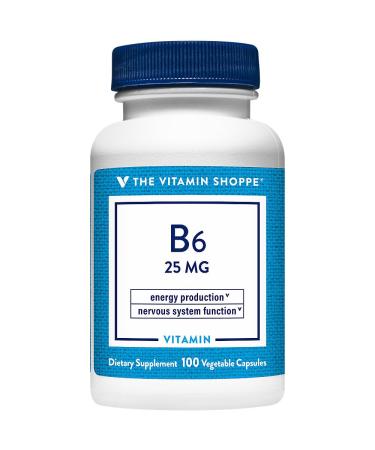 The Vitamin Shoppe Vitamin B6 25 MG - Brain Health Mood Support & Protein Metabolism Daily B Vitamin (100 Vegetable Capsules)