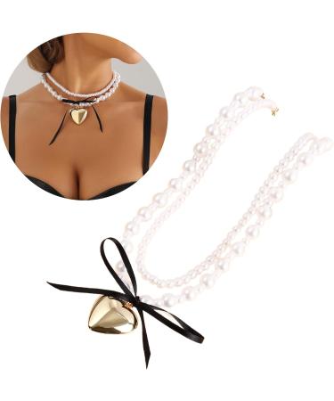 Oralgo's Elegant Pearl Necklace with Black Band - Adjustable Heart Loop for Weddings & Bridal Jewelry - Buy Online on GoSupps.com