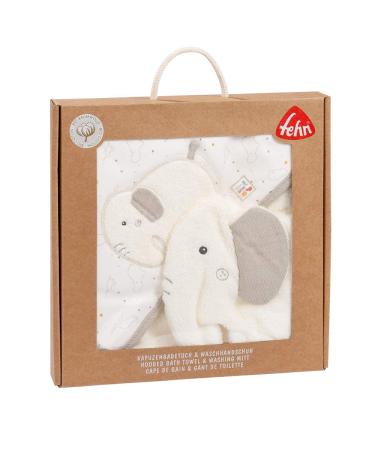 Fehn 056396 Elephant Bath Set - Organic Cotton Towel & Washcloth for Babies & Toddlers | Cute Animal Motif | Safe & Fun Bathing Essentials - Buy Online on GoSupps.com