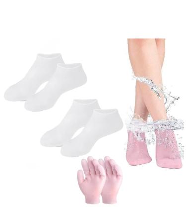 2pair Silicone Pedicure Socks with Silicone Gloves Women Foot Spa Pedicure Silicone Socks Silicone Socks for Dry Cracked Feet Women (Color : White)