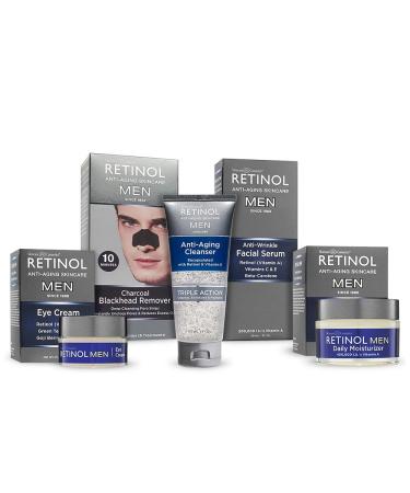 Retinol Mens gift set - Includes Daily Moisturizer Eye Cream Facial Serum Gel Cleanser and Blackhead Remover