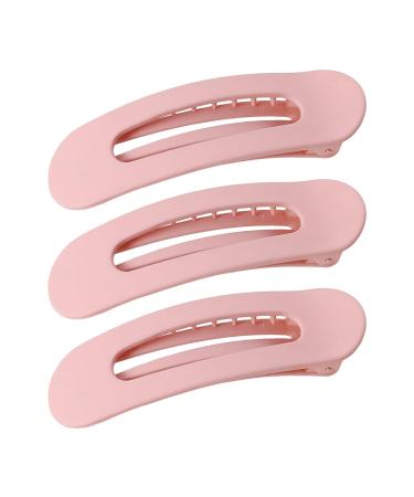 3Pcs Flat Hair Clip Non Slip Strong Hold French Frosted Women Girls Long Thin Thick Duck Billed Clamp Head Back Barrette Hair Light Pink