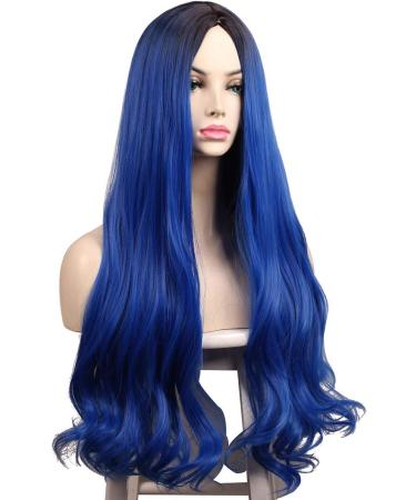 Blue Long Ombre Black Wigs for Women - Dark Root Middle Part | Perfect for Cosplay Parties & Costumes | Shop Now! - Buy Online on GoSupps.com