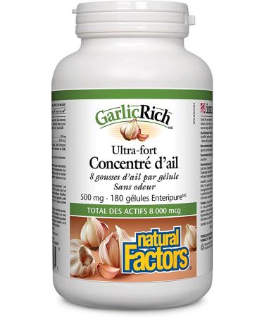 Natural Factors GarlicRich Super Strength 500 mg - 180 Enteric Coated Softgels for Heart Health - Buy Online on GoSupps.com