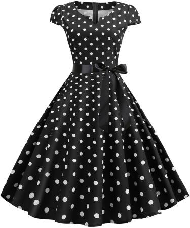 YOUMETO Polka Dot Short Sleeve Formal Dress for Women - Black, Medium | 2023 Prom & Club Dress - Buy Online on GoSupps.com