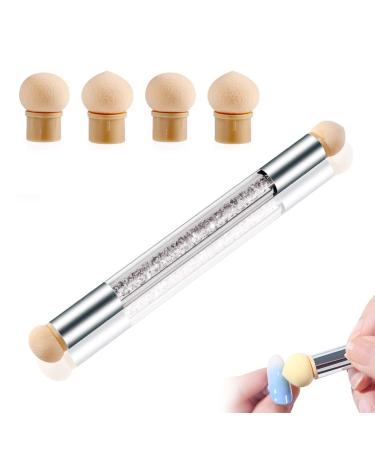 Nail Art sponge brush double head sponge with 4 replacement heads tools to run nail polish brush for shadows nail art tools (white)