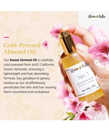 Bloom & Butter Sweet Almond Oil - 100% Natural Beauty Oil for Skin Hair & Nails - Cold Pressed Non-Greasy Moisturizer with High Vitamin E - 4 oz - Buy Online on GoSupps.com