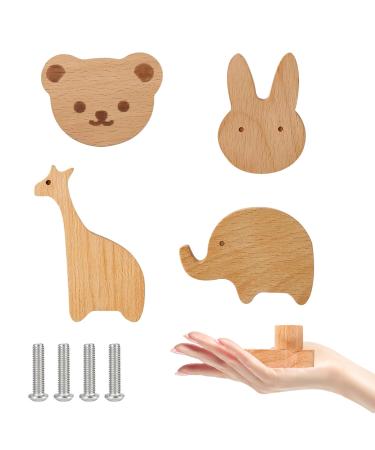 Namis 4 STK cabinet buttons children wood high -quality furniture buttons animals cute design buttons cupboard children's room durable wooden buttons chest of drawers with screws wooden handles for cupboards gift idea