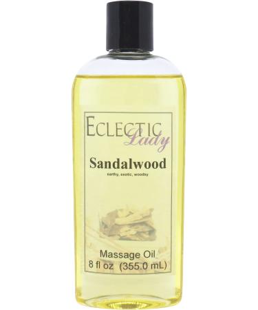 Sandalwood Massage Oil 8 oz With Sweet Almond Oil and Jojoba Oil Preservative Free Perfect for Aromatherapy and Relaxation 8 Ounce