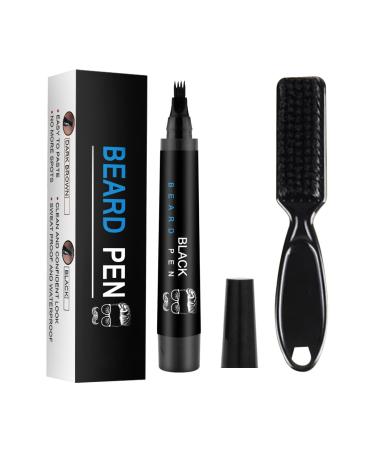 Beard Pencil Filler for Men, Beard Pen for Men, Waterproof Beard Filling Pen Kit with Water Proof Beard Filling Pen and Beard Brush Long Lasting Coverage and Natural Looking (Black)