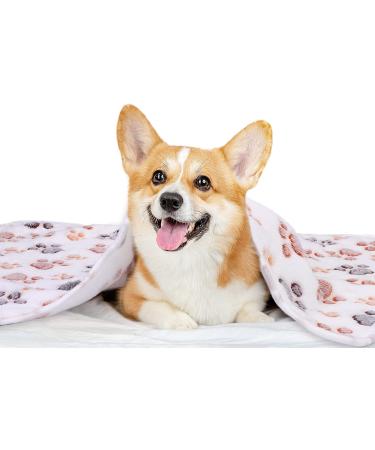 Paw Print Pet Blanket 6-Piece Set - Soft Fluffy Dog Cat Blanket for Small Animals - 60 x 40 cm - Brown/White/Pink - Buy Online on GoSupps.com