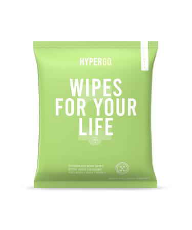 HyperGo Full-Body Rinse-Free Hypoallergenic Biodegradable Bathing Wipes All Natural, Refreshing Anytime Anywhere, Post Workout, Camping, Travel, Daily Life, 12x12 X-Large Cucumber, Pack of 1 Cucumber 20 Count (Pack of 1)