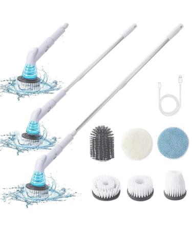 Electric Spin Scrubber Cordless Cleaning Brush with 6 Replaceable Brush Heads and Adjustable Extension Handle 450Rpm Automatic Brush Cleaner for Bathroom Floor Tile