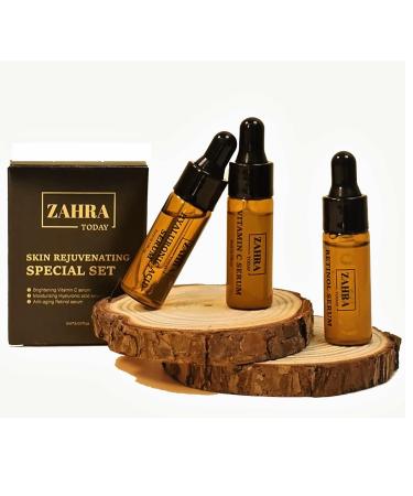 ZAHRA Today's Lavish Trio Face Serum Travel Pack - Hyaluronic Acid Vitamin C & Retinol - Combat Aging Dark Spots & Wrinkles (3 Vials 0.17 Fl Oz Each)