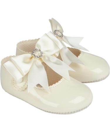 Baypods Baby Girls Soft Sole Pre Walker Shoes with Diamante Bow - Ivory Patent, Size 2 UK - Handcrafted in England - Buy Online on GoSupps.com