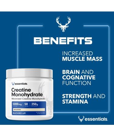 Bucked Up Essentials Creatine Monohydrate Powder - 250g (50 Servings) - Buy Online on GoSupps.com