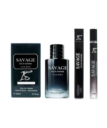 Savage for Men Cologne Set - 3.4 Fl Oz + 35ml Travel Spray | Inspired by Sauvage | Masculine Daily Scent for Men - Buy Online on GoSupps.com