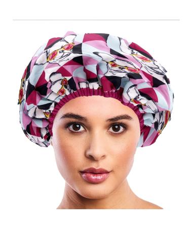 Reusable Nylon Shower Cap & Bath Cap, Reversible Oversized Waterproof Shower Caps Large Designed for all Hair Lengths w Terry Lining & Elastic Band Stretch Hem Hair Hat - Socialite Ay Chihuahua