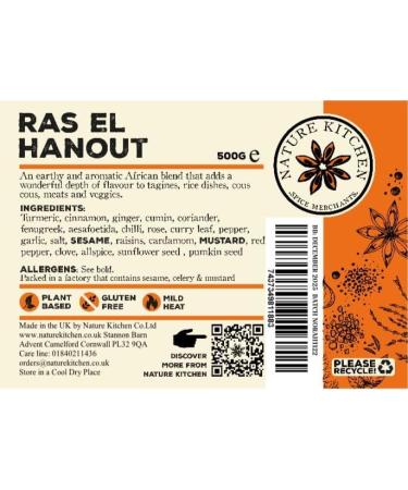 Nature Kitchen Ras El Hanout Moroccan Spices (Mild) 500g - Gluten-Free & Vegan Cooking Blends for Marinades, Sauces, Frying & Baking - Buy Online on GoSupps.com