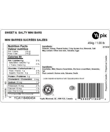 Yupik Sweet & Salty Mini Bars 454 g Individually WrappedHealthy Snack Nut Bars Crunch Bars Gluten-Free with Peanuts Honey Peanut butter Crispy Brown Rice Almonds Snack On the Go - Buy Online on GoSupps.com