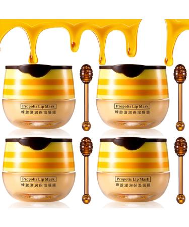 Bee Balm Lip Balm Honey Pot Hydrating & Prevention Dry and Cracked Lip Scrubs Exfoliator Lip Sleep Mask Reduces Lip Lines (4 Packs)